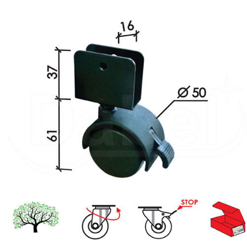 Picture of Dabel točkić rot t4108 crna fi50 mm 16 mm sa kočnicom 