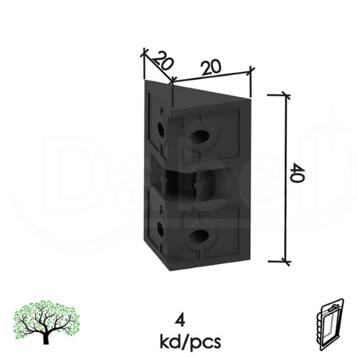 Picture of Dabel ugaonik za nameštaj u9000 crna 20x20x40 mm (4kom) 