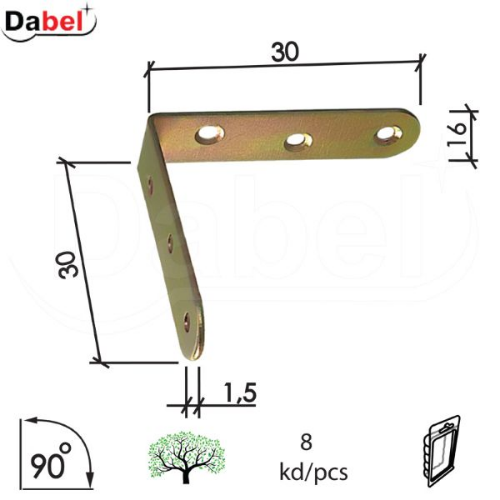 Picture of Dabel ugaonik za nameštaj u4123 znž 30x30x16/1,5 mm 8kom