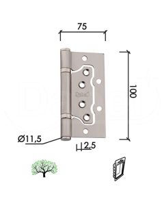 Dabel šarka brodska za vrata SP9009 B-Ni x100x75x2,5mm/fi11,5 (2kom) Mali falc BPDQ